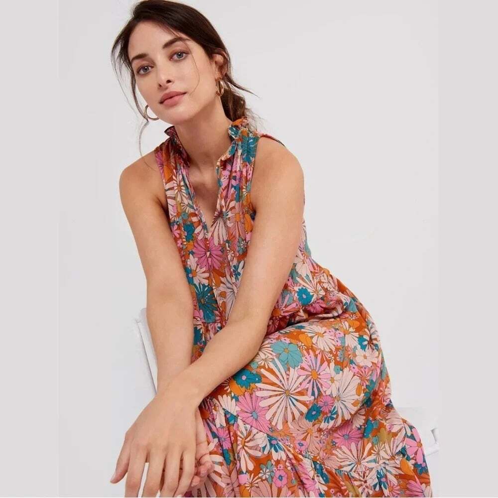 Bb Dakota Maxi Dress California Soul Floral Tiered Boho Hippie Pink Size XS